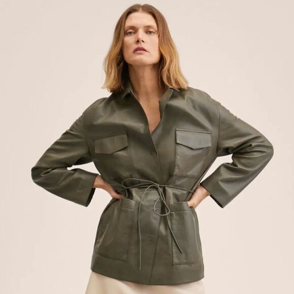 Mango Leather Military Belted Jacket similar to Toteme Jacket - Picture 7 of 8
